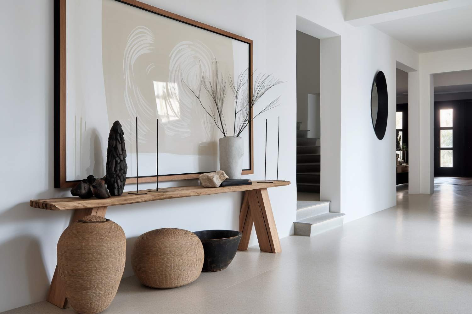Espacio de salón con muebles de madera y decoración contemporánea en proyecto de interiorismo